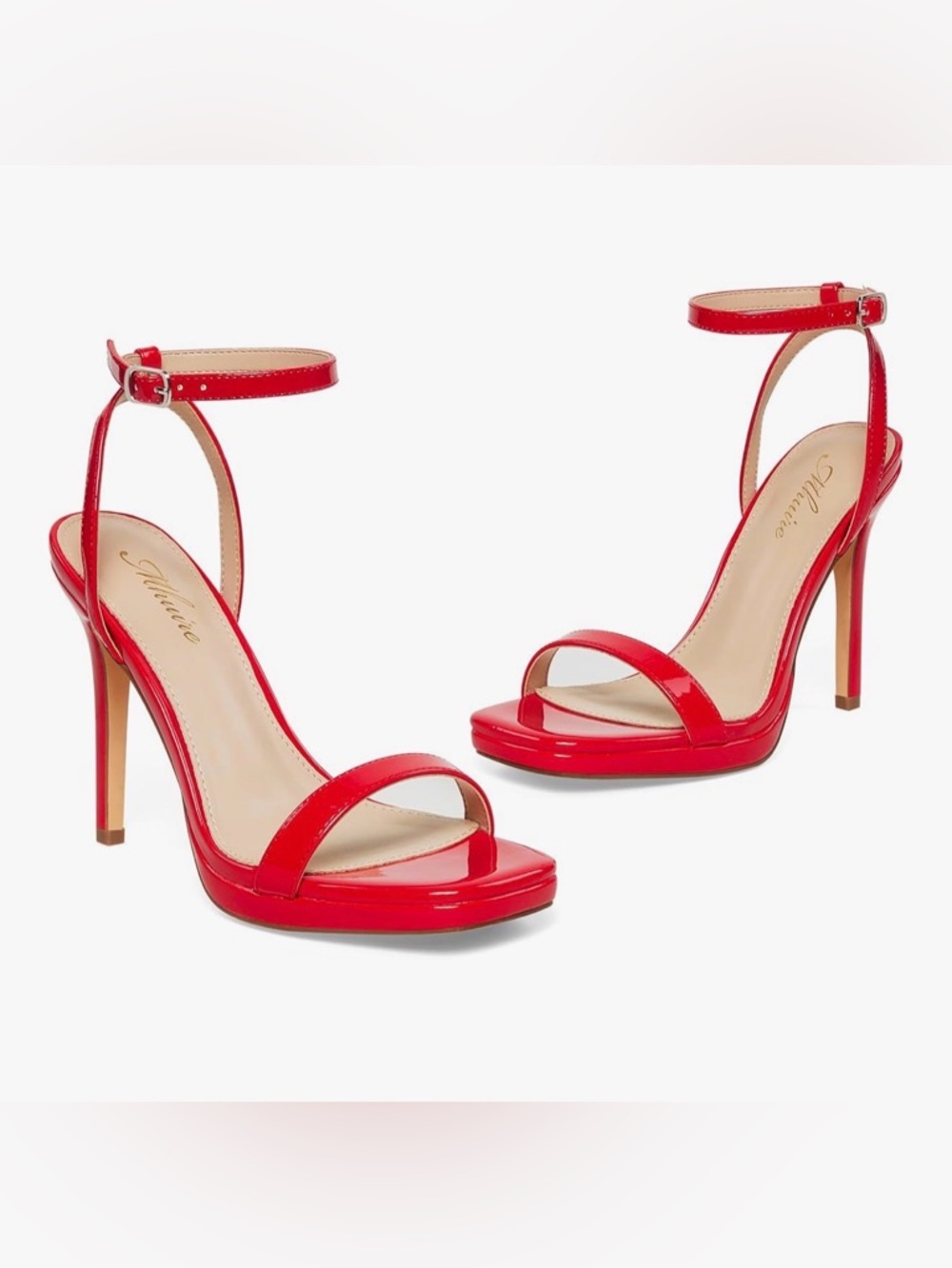 NWT-Stiletto Strappy Heeled Sandals, 4.3 Inch Square Open Toe Ankle Strap Buckle